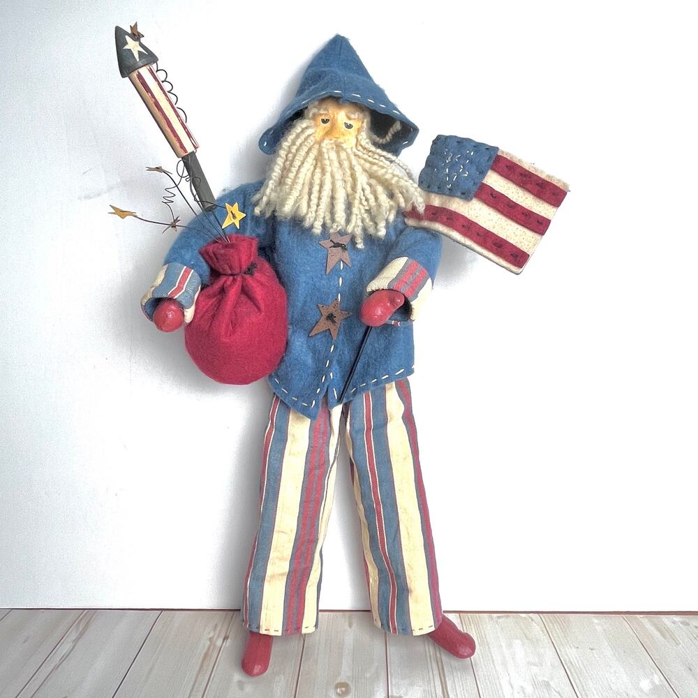 VTG 2001 Tender Heart Treasures Primitive Patriotic Santa Uncle Sam Americana
